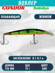 Воблер Condor Salaka плавающий с двумя зацепами размер 125 мм вес 15,0 г заглубление 0,1м-0,7м A09