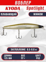 Воблер KYODA Spotlight Minnow-125F 12,5 см 22 гр цвет P83, заглубление 0,5-0,8 м