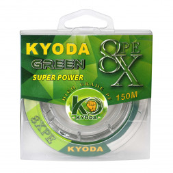 Шнур плетеный KYODA green 8X PE d-0,18 мм L-150 м, цвет зеленый, разрывная нагрузка 8 кг