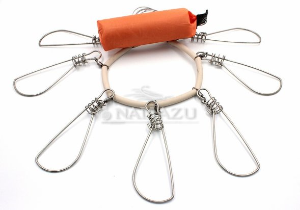 Кукан Namazu металлический трос 3,0 м, d-1,5 мм 7 карабинов на пружине, с поплавком уп. чехол